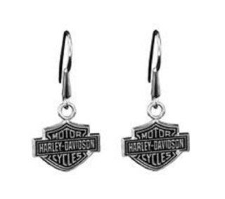 Harley Davidson® Stamper® Women's Sterling Silver B&S Dangle Earrings on French Hooks. Measures 15mm x 11mm. HE7442/FH Jewelry