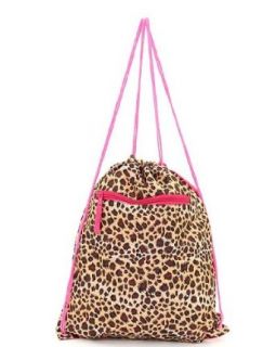 Leopard Drawstring Cinch Backpack Brown Tan Hot Pink Clothing