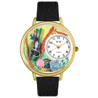 Scuba Diving Black Skin Leather And Goldtone Watch 