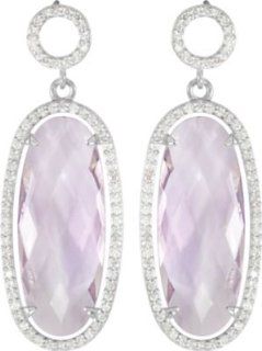 Jewelplus Halo Style Oval Shaped Dangle Earrings Sterling Silver Complete With Stones Pair Jewelry