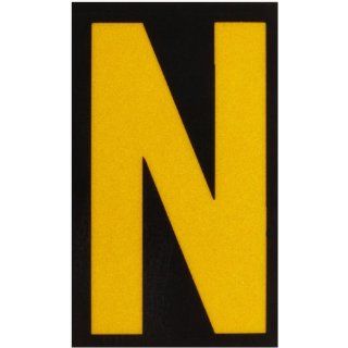 Brady 5000 N 2 7/8" Height, 1 3/4" Width, B 997 Engineering Grade Bradylite Reflective Sheeting Yellow On Black Color Reflective Letter Legend "N" (Pack Of 25) Industrial Warning Signs