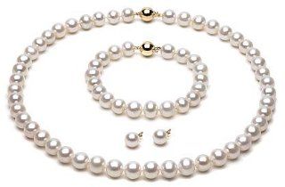 Freshwater Pearl Jewelry Set 9 10mm AAA Bracelet Earring And Necklace Sets Jewelry