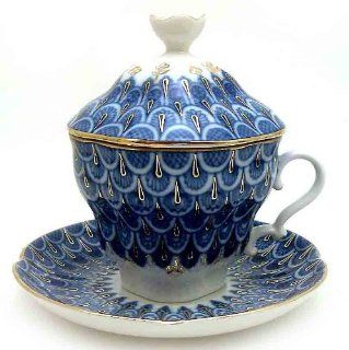 Lomonosov Porcelain Tea Maker "Forget me not" Tea Cup with Lid and Saucer Tea Services Kitchen & Dining