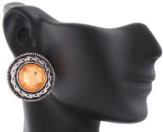 8 Pairs of Silver with Orange Rhinestone Round Disc Style Clip on Earrings Jewelry