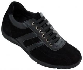 TOTO   A66363   2.8 Inches Taller   Height Increasing Elevator Shoes (Black Leather and Suede Lace up Casual Sneakers) Shoes