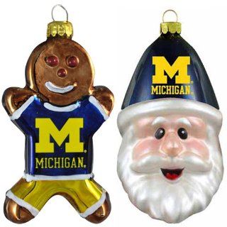 NCAA Michigan Wolverines Blown Glass Gingerbread Man & Santa Cap Ornament 2 Pack  Sports Fan Hanging Ornaments  Sports & Outdoors