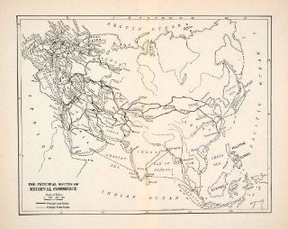 1928 Print Map Medieval Commerce Arctic Ocean Arabia Russia Muscovy Turkestan   Relief Line block Map  