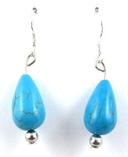Turquoise Blue Tear Drop Earring, Magnesite & Sterling Silver Ear Wires Jewelry