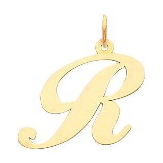 14K Yellow Gold Large Fancy Script Initial R Charm Jewelry