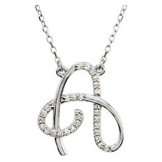 Sterling Silver Alphabet Initial Letter A Diamond Pendant Necklace, Chain 17" (GH Color, I1 Clarity, 1/8 Cttw) Stuller  Jewelry