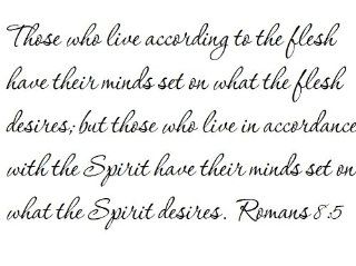 Those who live according to the flesh have their minds set on what the flesh desires; but those who live in accordance with the Spirit have their minds set on what the Spirit desires. Romans 85   Wall and home scripture, lettering, quotes, images, sticker