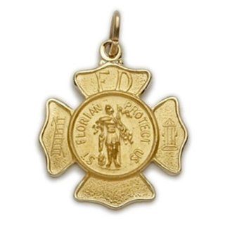 14K Gold Small Shield St. Florian Patron of Fire Fighters 14K Gold Jewelry 14K Gold Saint Gift Boxed Pendant Necklaces Jewelry