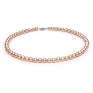 14k White Gold 6 7mm Pink Freshwater Cultured Pearl Necklace AAA Quality, 16 Inch Choker Unique Pearl Jewelry