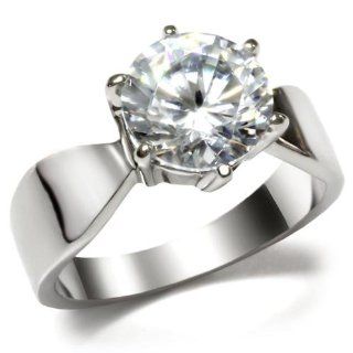 Celine Solitaire AAA Quality Cubic Zirconia Engagement Wedding Ring Solid 316 Stainless Steel Ginger Lyne Collection Ginger Lyne Jewelry