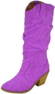 Qupid Muse 01Xx Magenta Faux Suede Women Cowboy Boots Shoes