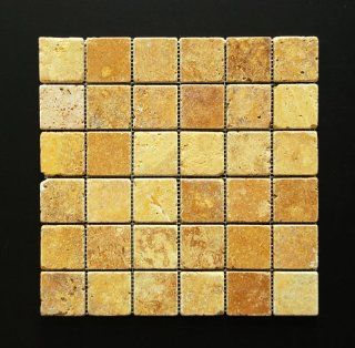 Gold/Yellow 2 X 2 Tumbled Travertine Mosaic Tile   Marble Tiles  