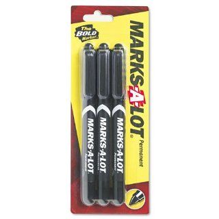 Marks A Lot Products   Marks A Lot   Pen Style Permanent Marker, Black, 3/Pack   Sold As 1 Pack   Fine point lets you write legibly even in tight spaces.   Bold ink provides high visibility on almost any surface including cardboard, metal and plastic.   Lo