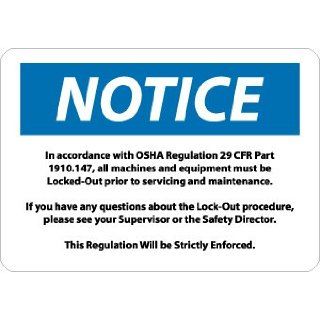 NMC N140AB OSHA Sign, Legend "NOTICE   In Accordance with OSHA Regulations 29", 14" Length x 10" Height, Aluminum, Black/Blue on White Industrial Warning Signs