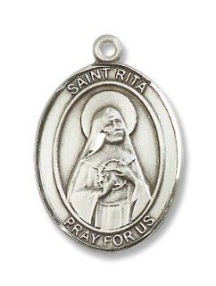 Made in America Sterling Silver St. Rita of Cascia Medal Pendant with 24" Stainless Steel Chain in Gift Box. Patron Saint of Baseball Players, Abuse Victims, Against Loneliness, Against Sterility, Bodily Iills, Desperate Causes, Difficult Marriages, 