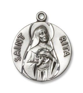 Sterling Silver St. Rita of Cascia Medal with 24" Stainless Silver Chain in Gift Box. Patron Saint of Baseball Players, Abuse Victims, Against Loneliness, Against Sterility, Bodily Iills, Desperate Causes, Difficult Marriages, Forgotten Causes, Imposs