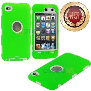myLife (TM) Lime Green + White Armored Survivor (Built In Screen Protector) Shockproof Case for iPod 4/4S (4G) 4th Generation iTouch (Full Body Armor Outfit + Soft Silicone External Shock Proof Gel + 2 Piece Internal Snap On Shield + Lifetime Warranty + Se