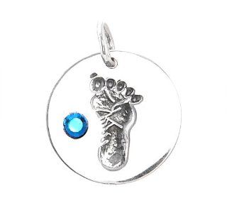 Sterling Silver Baby Footprint Disc with December Birthstone Charm Clasp Style Charms Jewelry