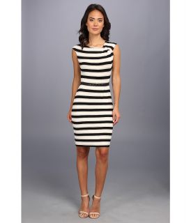 Calvin Klein Belted Striped Cap Sleeve Rayn CD4NFDJW Womens Dress (Black)