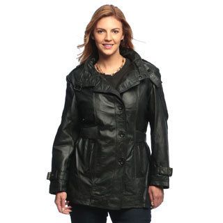 Womens Collezione Italia Leather Trench Coat plus Size