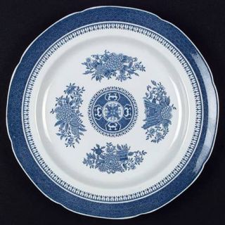 Spode Fitzhugh Blue Dinner Plate, Fine China Dinnerware   Blue Band,Flowers,Scal