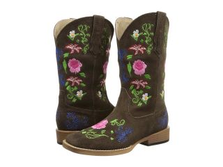 Roper Kids Square Toe w/ Multi Floral Boot Girls Shoes (Brown)