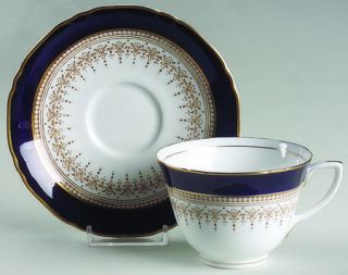 Royal Worcester Regency Blue (White) Flat Cup & Saucer Set, Fine China Dinnerwar