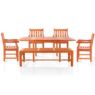Bana Dining Set With Large Rectangular Table, 3 seater Backless Bench And Armchairs