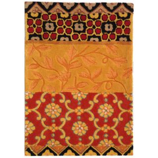 Handmade Rodeo Drive Collage Rust/ Gold N.Z. Wool Rug (2 6 X 4 6)