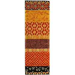 Handmade Rodeo Drive Collage Rust/ Gold N.Z. Wool Runner (26 X 12)