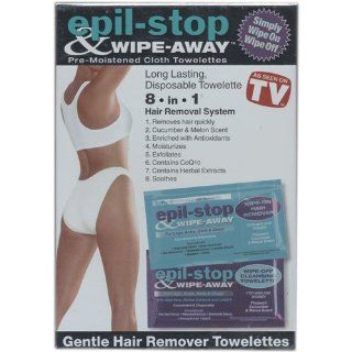 Epil Stop & Wipe Away, The Safer Faster Way To Hair Free Skin, Includes 10 Pre Moistened Wipe On Hair Remover, 10 Pre Moistened Wipe  Off Moisturizer, 2 Pre Moistened Sensitive Wipe on, 2 Pre Moistened Sensitive Wipe off As Seen On TV Health & Pe