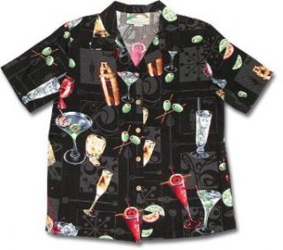Cocktails Anyone? Women's Hawaiian Aloha Shirt in Black   XS Button Down Shirts
