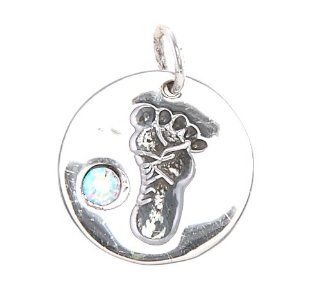 Sterling Silver Baby Footprint Disc with April Birthstone Charm Jewelry