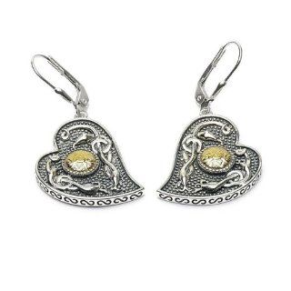 Antique Style Celtic Knot & Heart Irish Earrings Silver & 10k Jewelry