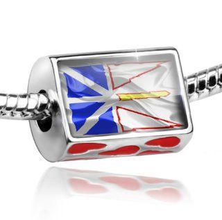 Bead with Hearts Newfoundland and Labrador 3D Flag region Canada   Charm Fit All European Bracelets , Neonblond NEONBLOND Jewelry