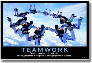 Teamwork   (Sky Diving) Coming Together Is a Beginning. Keeping Together Is Progress. Working Together Is Success.   Henry Ford   Motivational Poster  Prints  