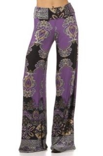 Amazing Lace Purple Floral Paisley Print Fold Over Palazzo Gaucho Wide Leg Flared Pants L