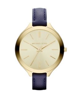 Michael Kors  Mid Size Navy Leather Runway Watch