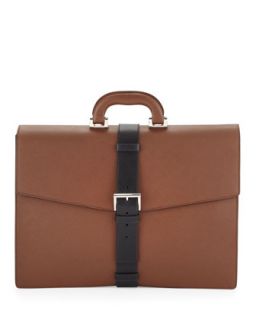 Prada Saffiano Zip Top Briefcase Bag, Black
