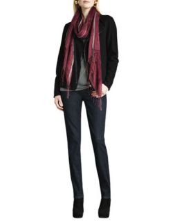 Eileen Fisher Boiled Wool Zip Jacket, Silk Cotton Tee, Hazy Linen Weave Scarf & Soft Stretch Skinny Jeans