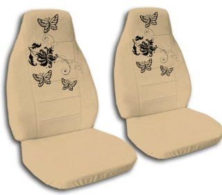 2 Front Tan seat covers with Butterflies for a 2011 to 2012 Hyundai Elantra Sedan. Side airbag friendly. Automotive