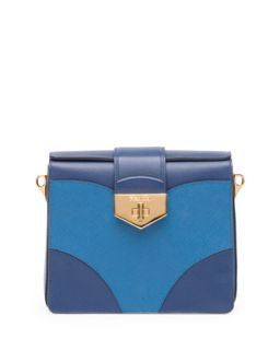 Prada Bicolor Saffiano Turn Lock Shoulder Bag, Multi Blue (Bluette+Cobalto)