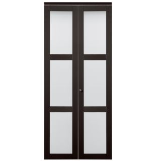 KingStar 24 in x 80 in Espresso 3 Lite Solid Core Tempered Frosted Glass Interior Bifold Closet Door