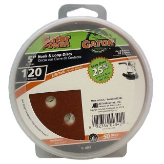 Gator 50 Pack 120 Grit 5 in W x 5 in L 8 Hole Hook and Loop Sanding Disc Sandpaper