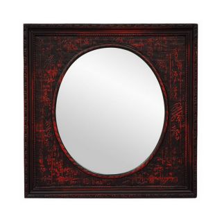 Oriental Furniture 17.5 in x 17.5 in Rustic Black Square Framed Wall Mirror