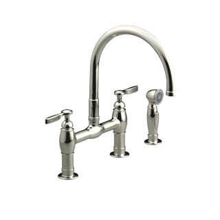 KOHLER Parq Vibrant Polished Nickel High Arc Kitchen Faucet with Side Spray